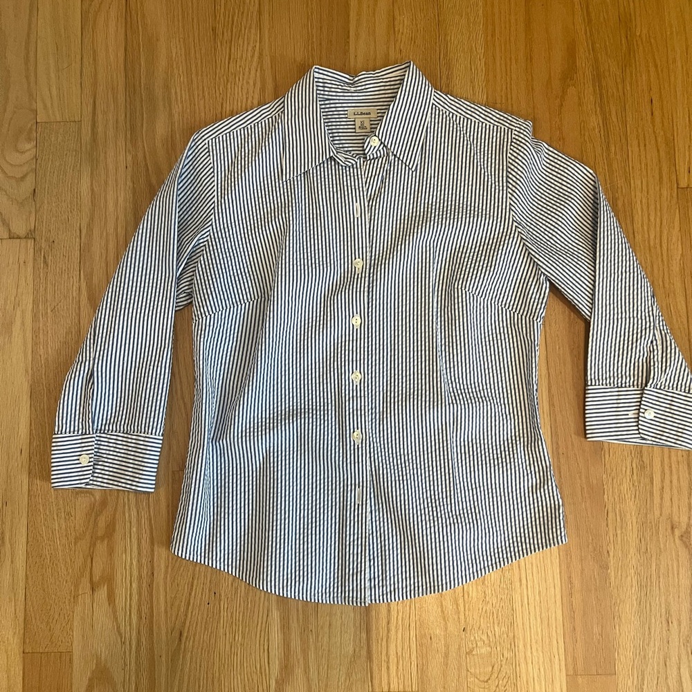 L.L. Bean Navy and White Striped Shirt